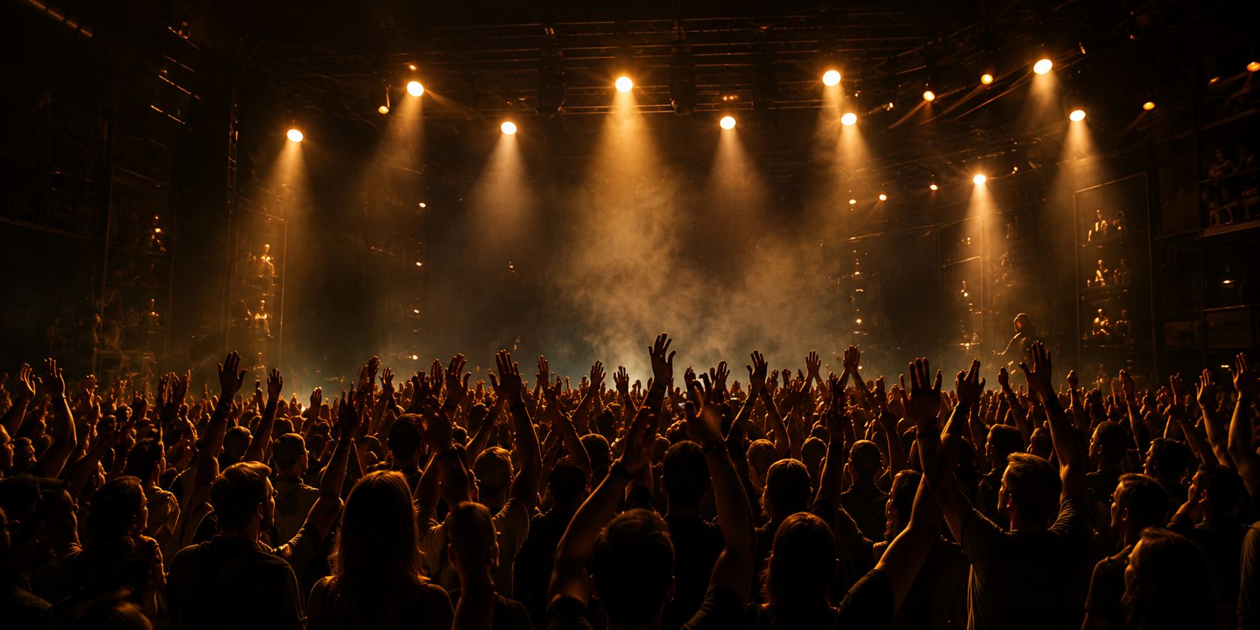 Crowd with hands in the air under warm stage lights at a Groove Dr B live show — Australian southern soul, blues and roots